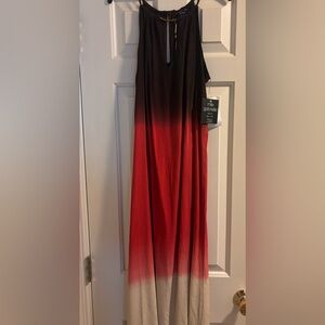 Sleeveless gauze asymmetric hem midi dress